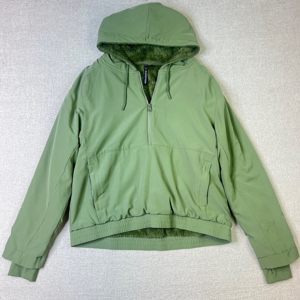 1st Phorm Womens XL Green Faux Fur Lined Half Zip Hooded Windbreaker Jacket